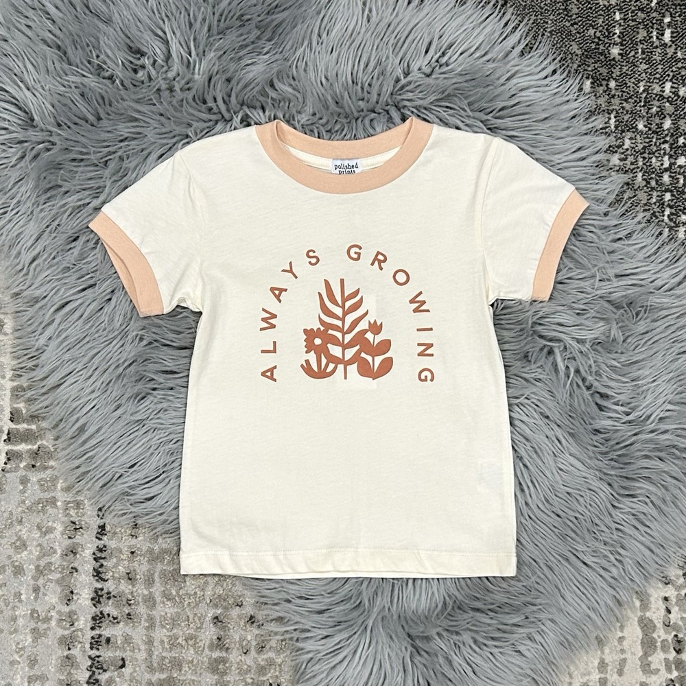 Polished Prints Girls "Always Growing" Ringer Tshirt Size 3T In Fruits & Veggies